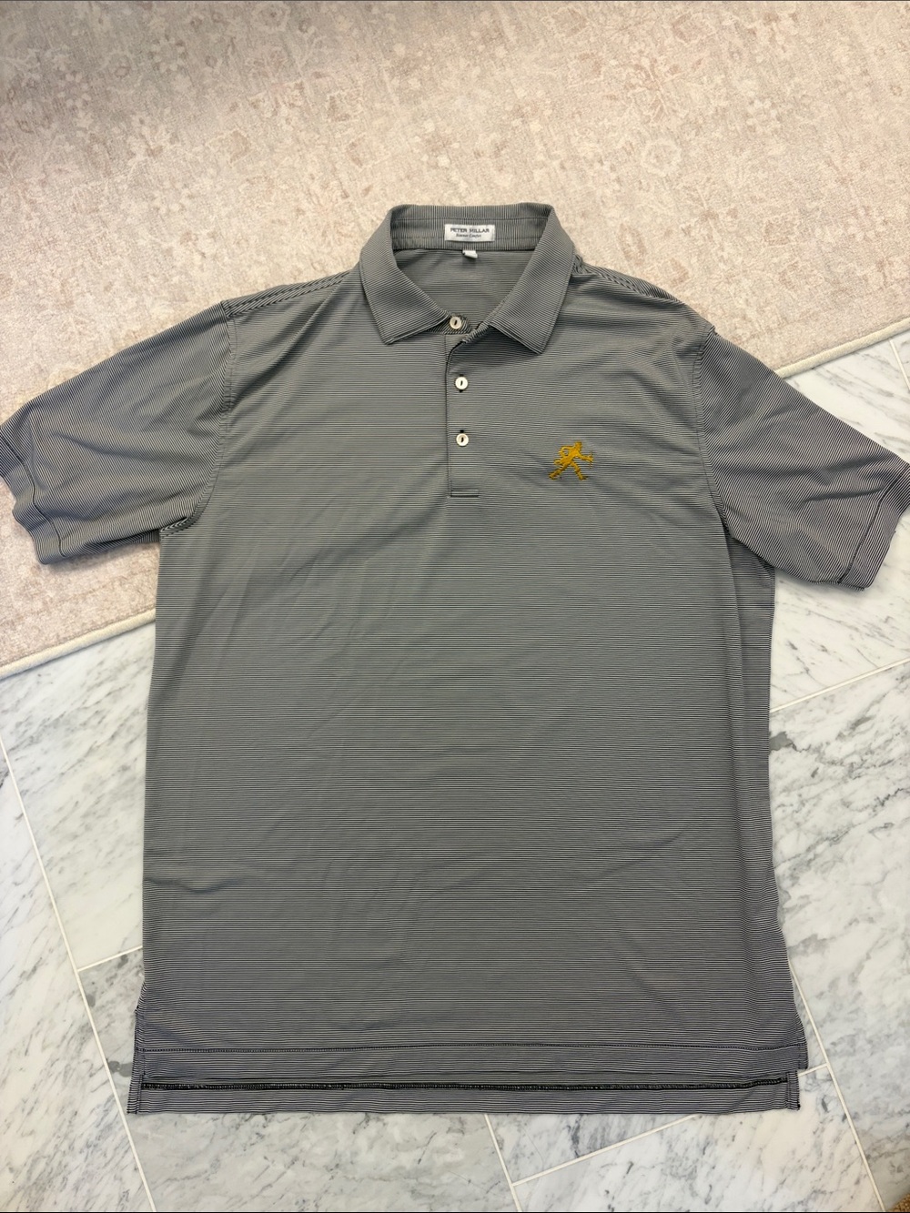 Peter Millar Grey Polo with Gold Embroidered Logo